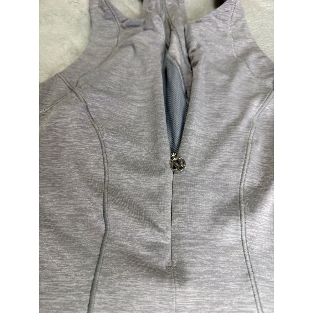 Lululemon Cycling Tank Top Heathered Grey Neon Yellow Half Zip Racerback Pockets
